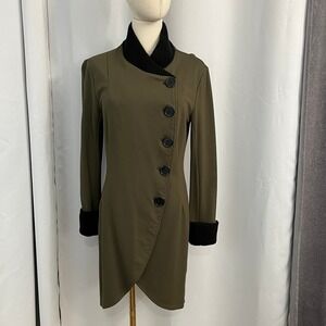 VENUS Knit Asymmetrical Button Olive Jacket Coat Sweater Trim Sz 4 Steampunk EUC